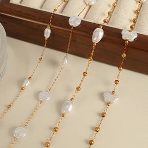 Irregular Artificial Baroque Pearl Necklace And Bracelet Stainless Steel 18K Gold Plated Butterfly Beaded Jewelry For Women