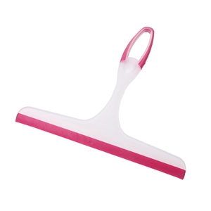 Pink and white flexible squeegee for window glass cleaning with hanging hole