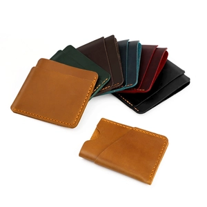 Genuine Cowhide Leather Card Holder Vintage Crazy Horse Slim Wallet Anti-RFID Blocking Handmade Stitching Unisex