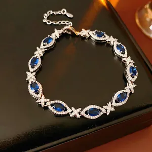 Vintage Court Style Oval Zircon Bracelet Copper With Glass Accents Luxury Exquisite Jewelry For Women Adjustable Chain