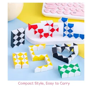 Colorful snake cube puzzles in various geometric shapes on a bright studio background