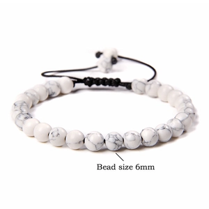 Handmade 6mm white turquoise stone bead yoga bracelet with adjustable black braided cord