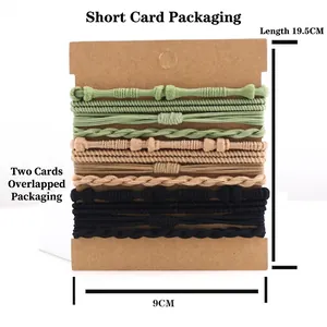 Set di 12 elastici per capelli boho neri, kaki e verde scuro su cartoncino 19,5cm