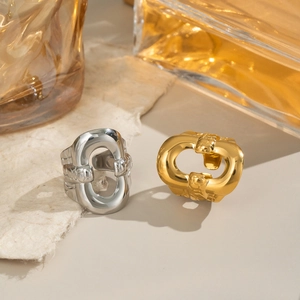 Anelli a catena larga con finitura oro e argento, gioielli geometrici alla moda