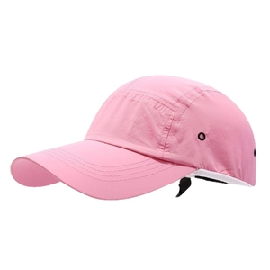 Pink quick-dry 5-panel camping baseball cap with side metal eyelets for breathability
