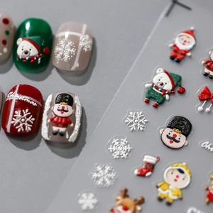 3D Christmas nail stickers with Santa, snowman and nutcracker relief designs