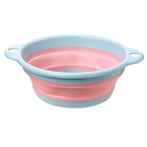 Collapsible silicone wash basin with pink and blue dual-tone design for household use