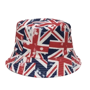 Unisex Union Jack print bucket hat with vintage flag patterns for sun protection