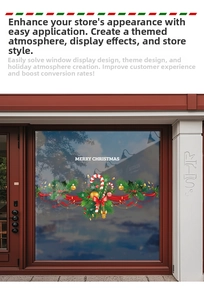 Detail of Christmas wreath window sticker with candy canes and Merry Christmas text