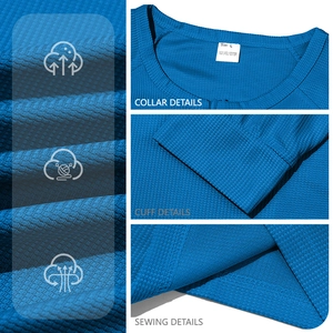 Men's blue waffle knit raglan Henley shirt featuring breathable quick-dry fabric details