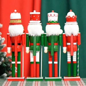 Set of four 38cm candy series wooden nutcracker soldiers for Christmas decorations
