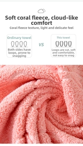 Close-up of pink coral fleece towel showing soft cut-pile texture and snag-proof details