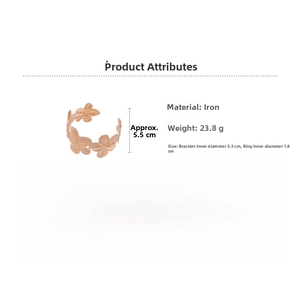 Detail showing dimensions of golden flower bangle in iron material weighing 23.8g
