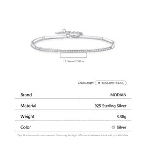 S925 sterling silver bar bracelet with sparkling pave zircon stones and adjustable chain