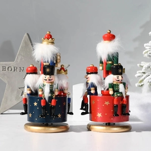 Hand-painted wooden nutcracker music boxes with gold stars for festive home decoration