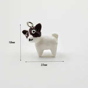 Detail view of 18x22mm acrylic French Bulldog pendant with metal ring for DIY jewelry