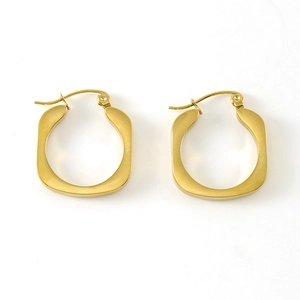 Polished 18k gold stainless steel square hoop earrings in a minimalist U-shape design