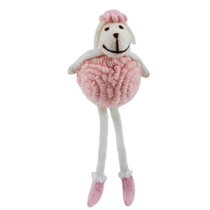 Handmade pink wool felt lamb ornament with soft curly texture for Christmas decoration