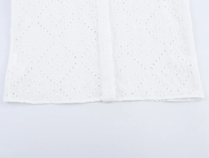 Λεπτομερής προβολή λευκού κεντήματος eyelet και φλοράλ σχεδίων σε βαμβακερό ύφασμα