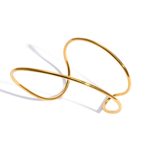 Elegant gold titanium steel open bangle with fluid minimalist overlapping line design