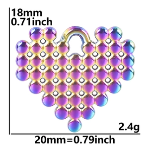 Rainbow stainless steel heart pendant dimensions showing 18mm height and 20mm width