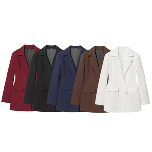 Robe Blazer À Manches Longues Pour Femmes Polyester Revers Coupe Ajustée Double Boutonnage Mini Bureau Fête Élégante