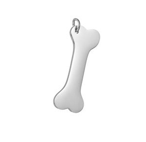Pendentif poli en acier inoxydable en forme d'os pour animaux avec vue latérale à 45°