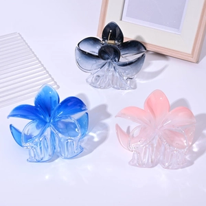 8cm gradient frangipani hair claw clips with translucent finish in pink and blue tones