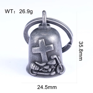 Detailed size view of vintage motorcycle bell with cross relief and dimensions