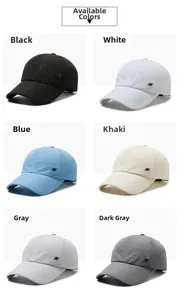 Detailed view of breathable quick-dry baseball caps in six assorted athletic colors