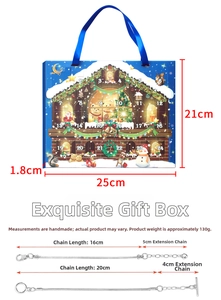 Detail view of the blue Christmas advent calendar box and two silver charm bracelets