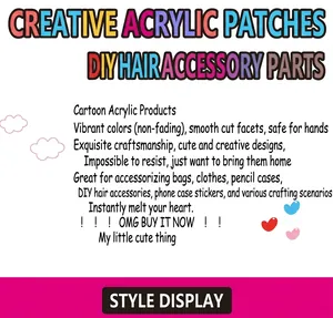 Detail page showing features of acrylic DIY emoji charms for hair accessories and crafts