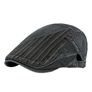 Béret en jean délavé vintage de style ethnique avec design patchwork et boucle