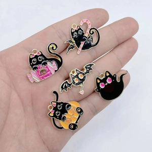 Halloween Charms Enamel Alloy Black Cat Pumpkin Bat Ghost For DIY Jewelry Making Keychain Accessories Cute Cartoon Decorative