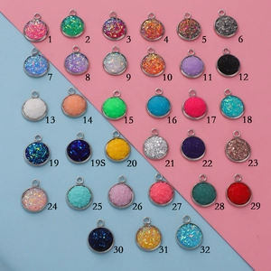 Round Pendant Charm Stainless Steel Resin Starry Sky Druzy For Jewelry Making DIY Necklace Bracelet Accessories