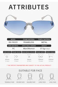 Tableau détaillé des tailles pour lunettes de soleil sans monture avec spécifications