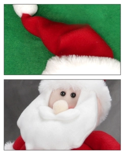 Close-up of velvet Santa hat and white plush beard detail for Christmas party
