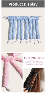 Macro detail of heatless satin hair rollers in light blue, pink and black fabric