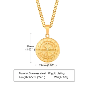 Details des Goldkompass-Anhängers 26x22mm mit Edelstahl-Spezifikationen und Abmessungen