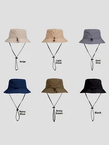 Outdoor bucket hats in six colors with adjustable drawstrings and quick-dry nylon fabric