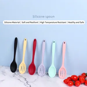 Silicone Cooking Spoon Slotted Kitchen Spoon Food Grade Heat Resistant Non-Stick Integrated Design Long Handle Stirring Mixing