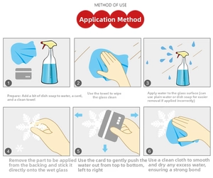 Instructional guide for applying static Christmas snowflake window stickers with wet method