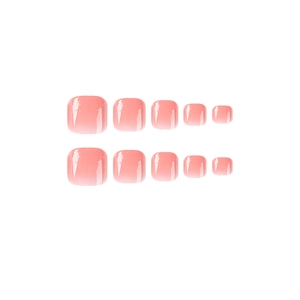Pink gradient press-on toenails with glossy finish and ten pieces in multiple sizes