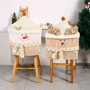 Christmas chair covers featuring plush snowman and reindeer with gold sequin embroidery