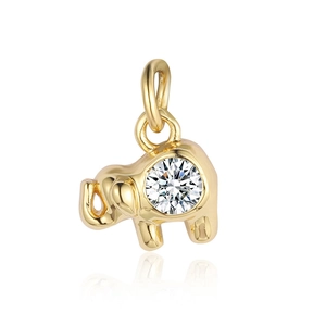 Detailed close-up of golden elephant pendant charm featuring a clear sparkling zircon stone