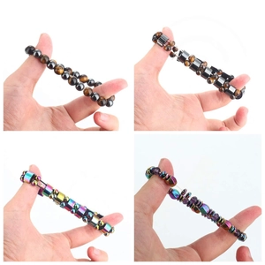 Multiple styles of magnetic yoga beaded bracelets with tiger eye and black hematite stones