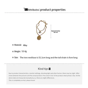 Detail view of double-layer gold necklace showing 60.1cm length and alloy material info