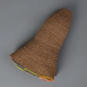 Foldable handmade straw sun hat with wide brim and colorful striped edges for women
