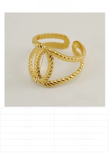 Detail of 18K gold plated stainless steel hollow ring with 16mm wide woven texture