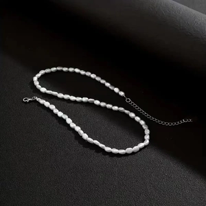 Baroque irregular pearl necklace for men with stainless steel extension chain